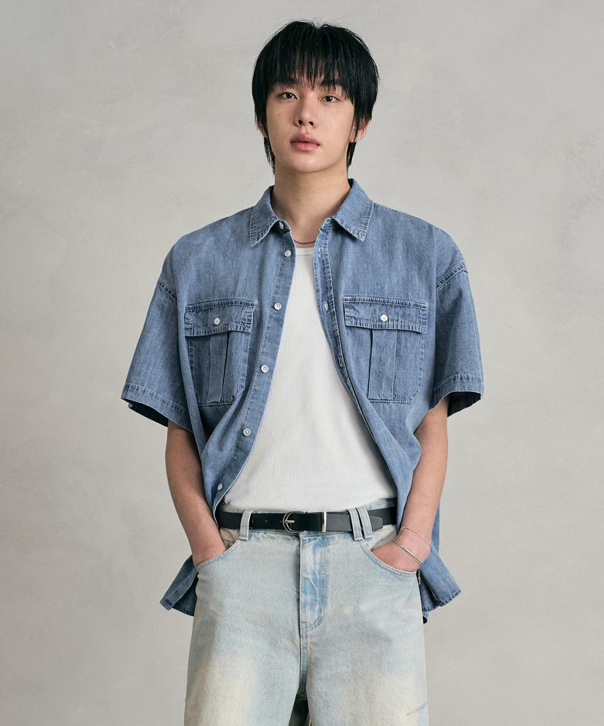 DECET Denim Work Short Shirts Dcsh010Lightblue