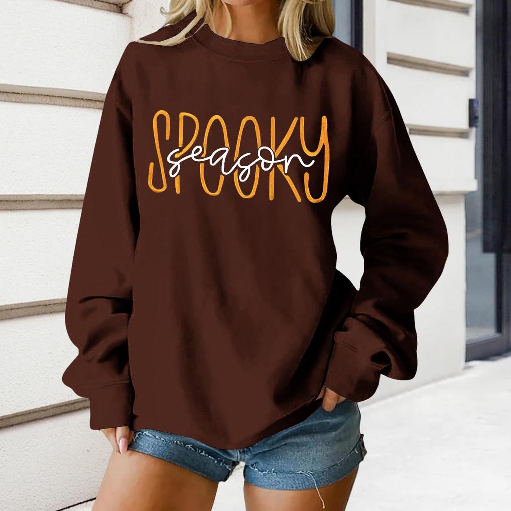 Women's Round Neck Printed Tops Cotton Casual Fashion Long Sleeve Pullover Top Blouse