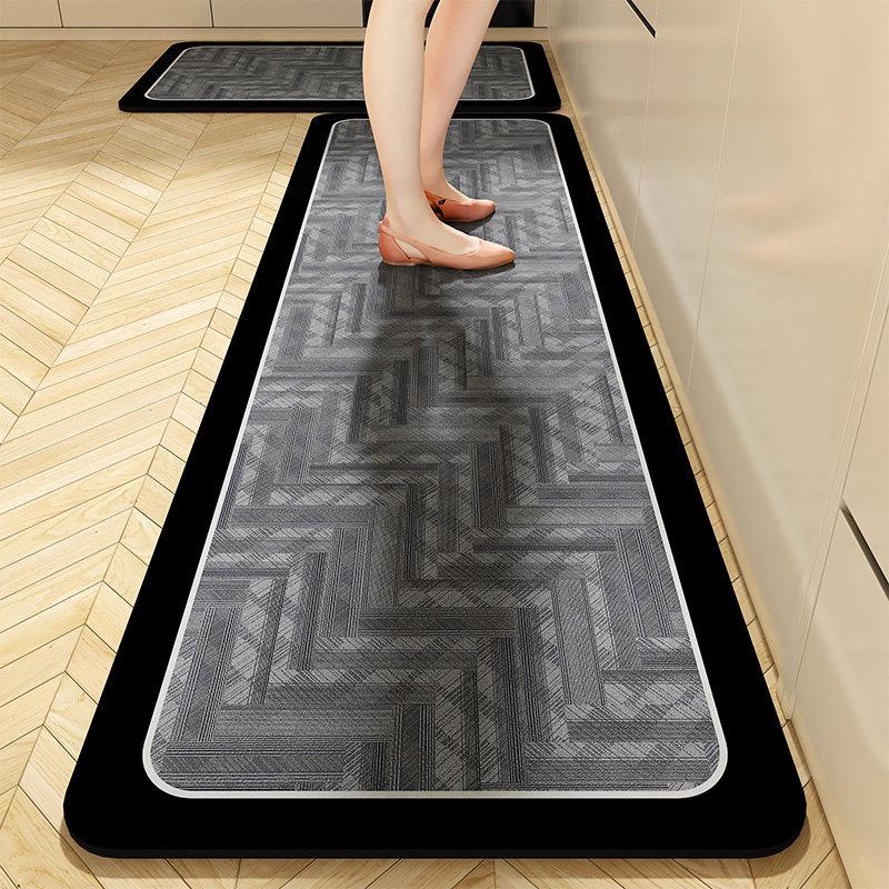 Nordic Diatom Mud Stain-Resistant Geometric Kitchen Mat Set, Easy-Clean, 2-Piece Strip Design.