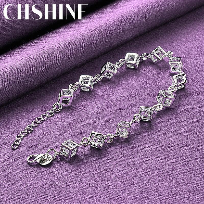 CHSHINE 925 Sterling Silver Square White Crystal Bracelet For Women Wedding Fashion Charm Jewelry
