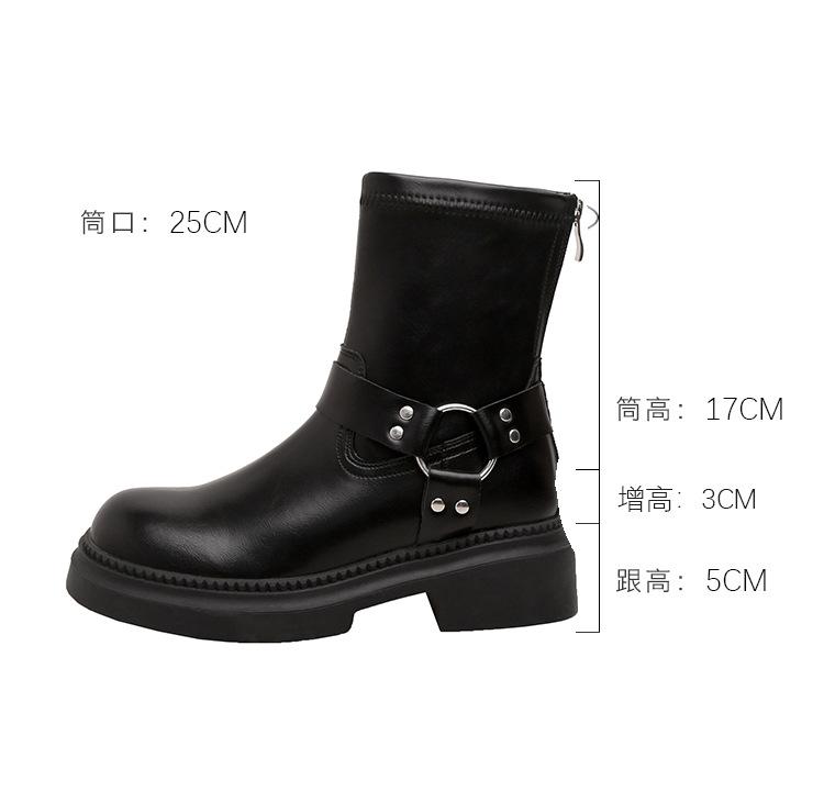 Medium tube retro knight boots women's autumn and winter British style thick-soled Martin boots thick-heeled cowboy boots