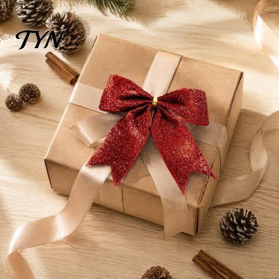 Luxury Style Christmas Tree Toppers Glitter Bow, Gold Sparkling Ribbon Hanging Ornament for Versatile Fabric Bows Parties Wreath Gift Box,