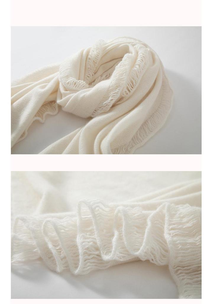 Women's 100% Cashmere Scarf - Soft, Warm, Elegant Knit with Tassels for Autumn and Winter.