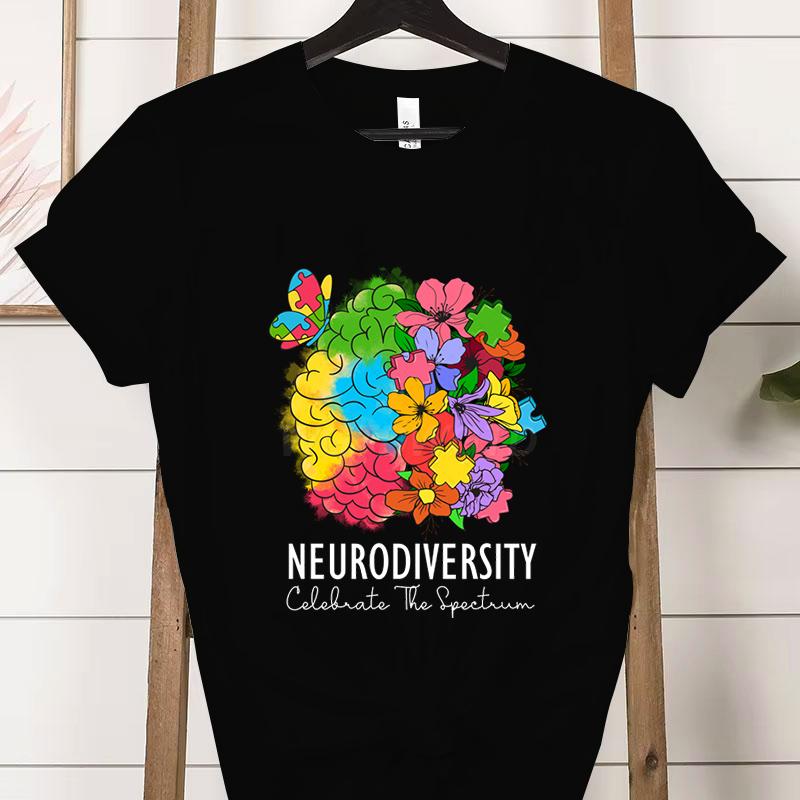 Teacher Autism Tshirt Floral Neurodiversity Celebrate The Spectrum Graphic T Shirts Clothing Autism Awareness Shirt for Women
