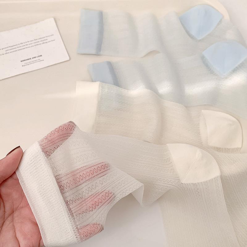 Female Summer Ultra Thin Hollow Mesh Solid Color All Go Boneless In The Tube Stack Socks