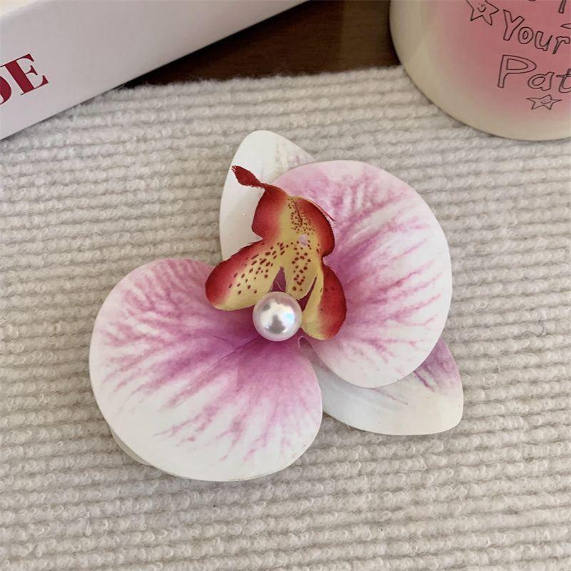 Sweet Phalaenopsis Flower Hairpin  Bohemia Creative Design Cloth Floral Pearl Hair Clip Female Headdress