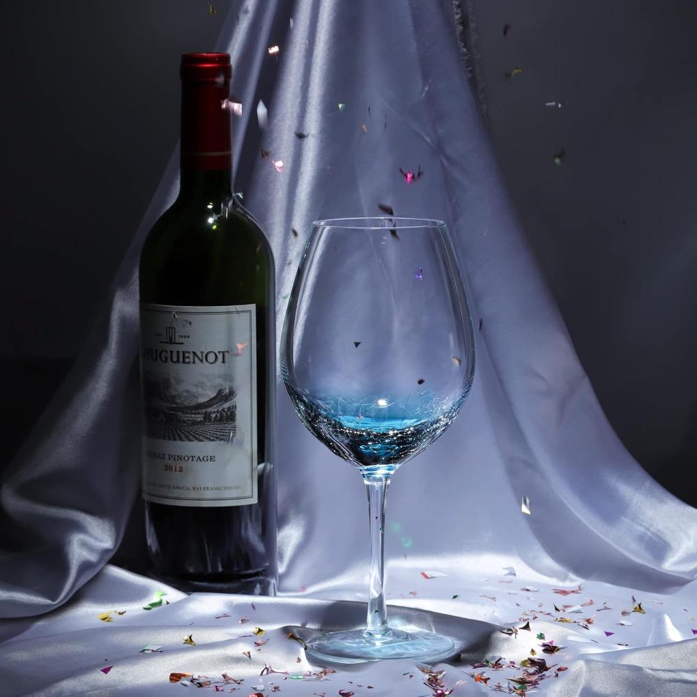 2pcs Handmade Blue Crackle Wine Glasses Large Crystal Burgundy Wine Glass Cup with Stem Red White Wine Goblet Tumbler Aesthetics Glassware Collection