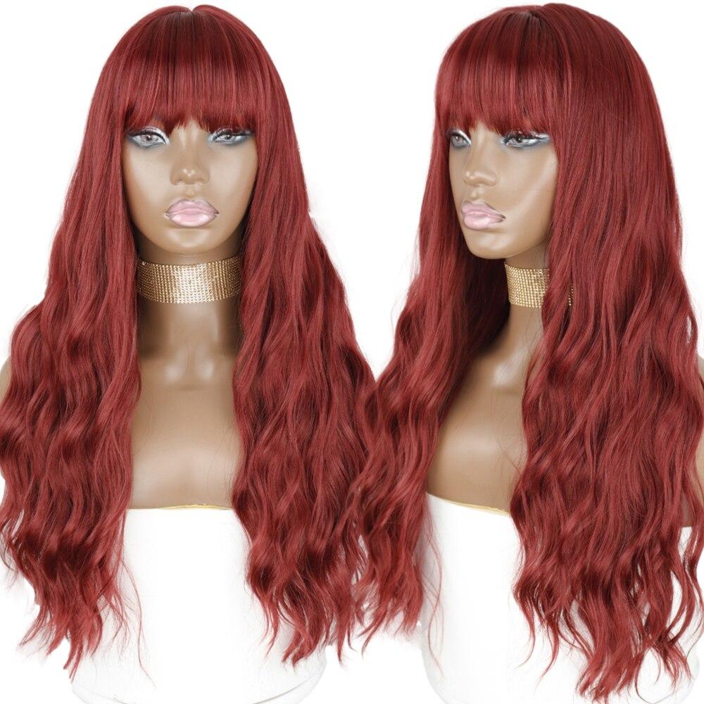 XINRAN Long Water Wave Synthetic Wigs With Bangs Natural Wavy Orange Wig for Women Cosplay Wigs Heat Resistant Fiber Wigs