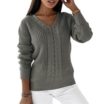 Sweater Women's Long-sleeved V-neck Solid Color Twist Casual Knitted Pullover