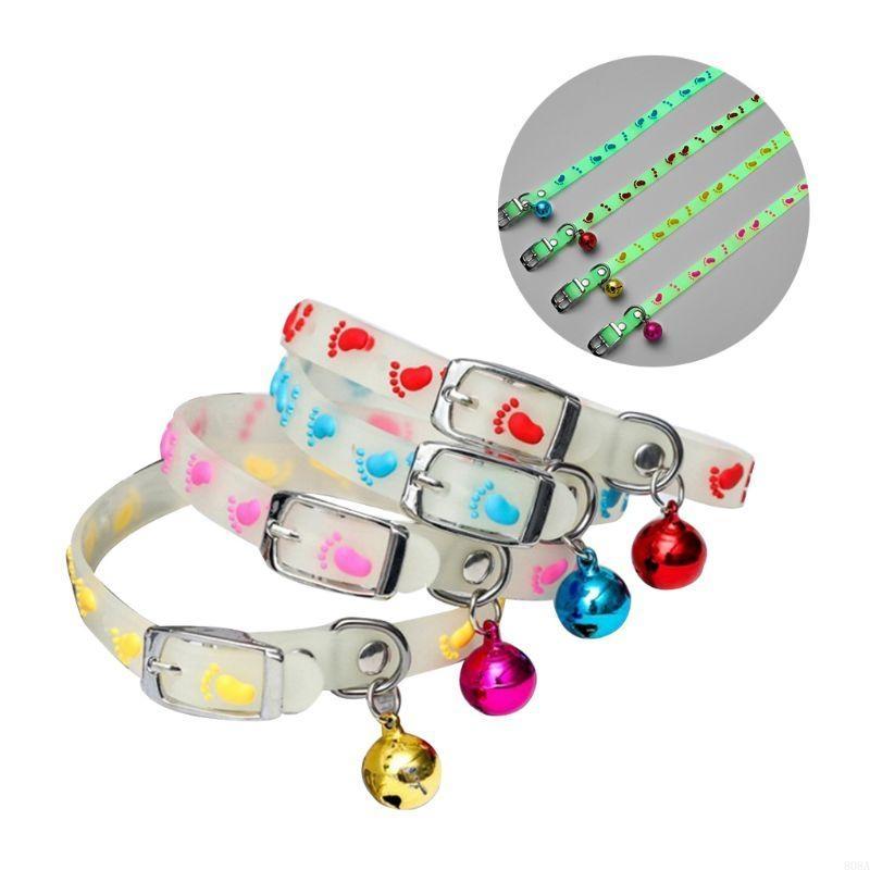 Pet Glowing Collars with Bells Glow at Night Dogs Cats Adjustable Necklace Safe