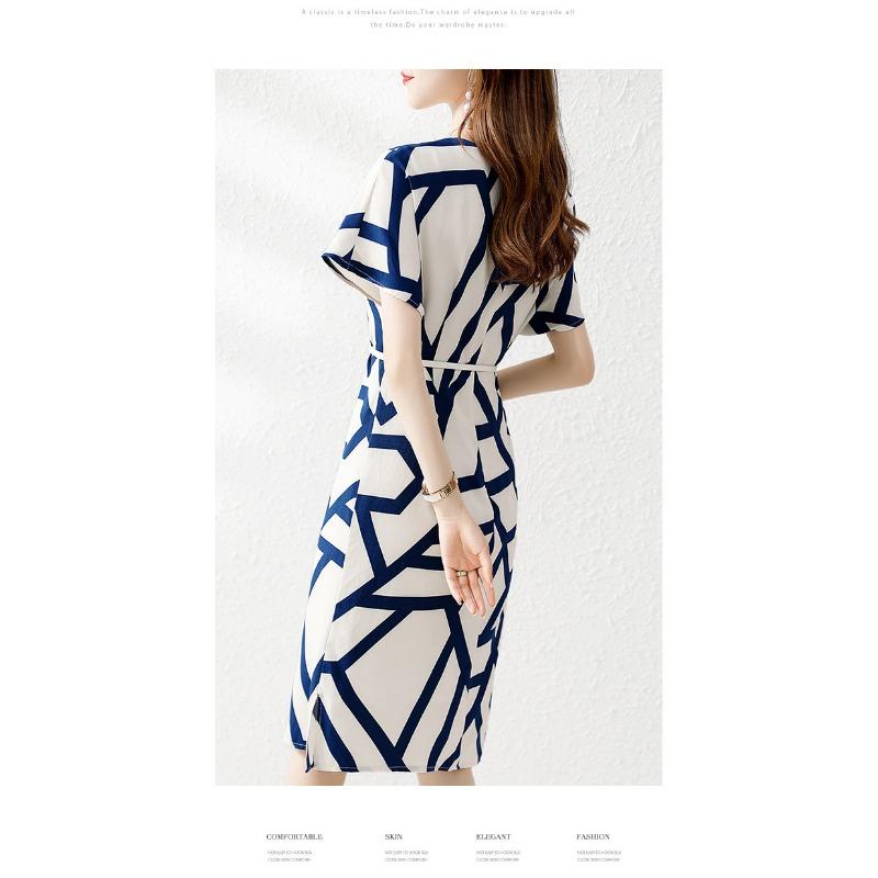Summer Casual Short Sleeve Dress New Elegant Women Loose Korean Fashion Office Ladies Party Dresses Female O Neck Clothing 3306