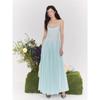 Super Good-looking and Beautiful Temperament Fake Wind Mint Green Suspender Dress Waist a Word Long Dress Women's Summer