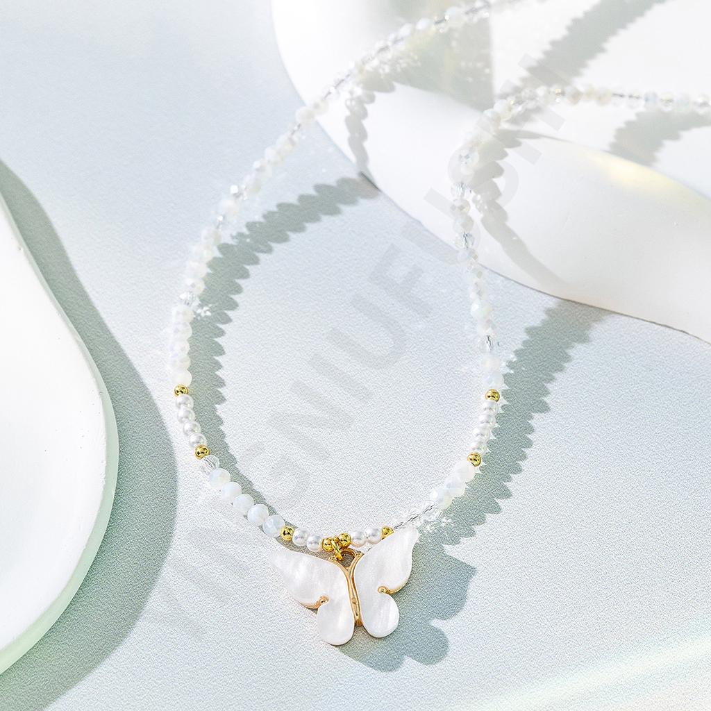 Candy color beaded butterfly pendant necklace female niche sweet and cute girl wind collarbone chain new accessories