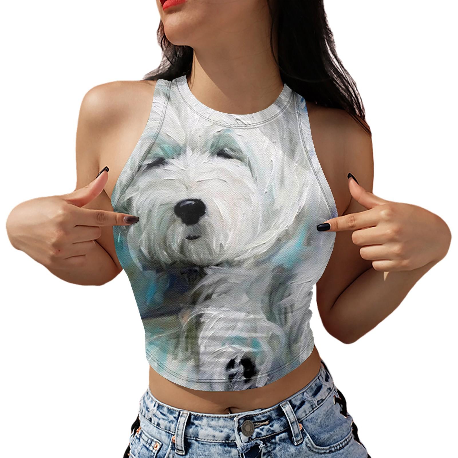 

(SU)Женская летняя модная футболка без рукавов с милым принтом кота, майка