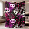 2026 Latest Flannel Blanket 1pc Gothic Skull & Heart Plaid Flannel Blanket UltraSoft, Warm, Machine Washable, AllSeason Cozy Throw for Sofa, Bed, Trav