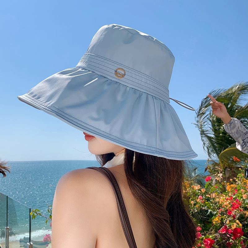 Drawstring Fisherman's Hat Children Spring and Summer Big Edge UV Protection Sun Hat Outdoor Beach Breathable Hat