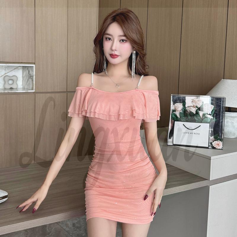 Stylish One-Shoulder Ruffle Bodycon Dress Large
