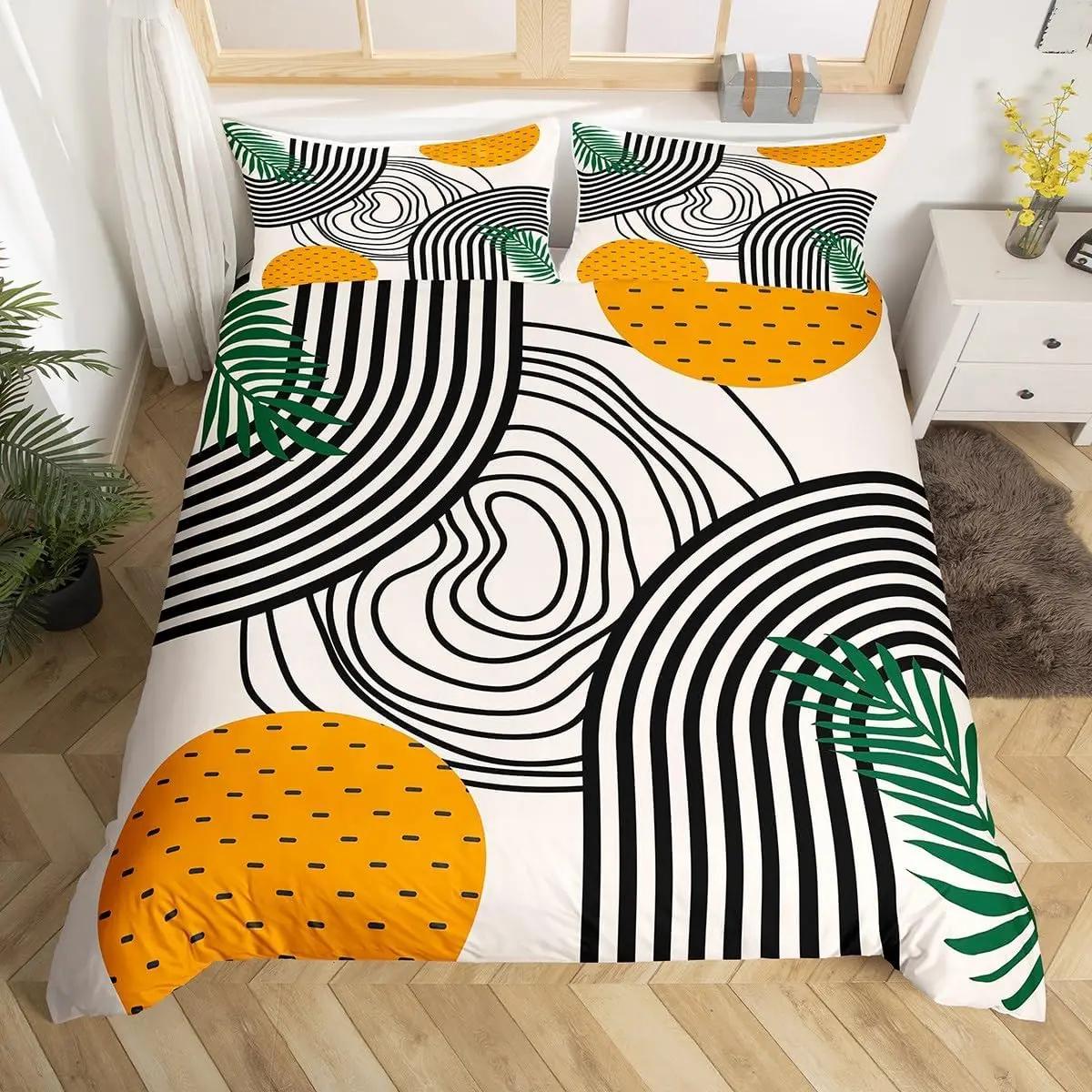 

Mid Century Boho Duvet Cover Full,Abstract Art Simple Comforter Cover Minimalist Tropical Palm Leaves Bedding Set For Kids Adult EU Single(135x200cm)