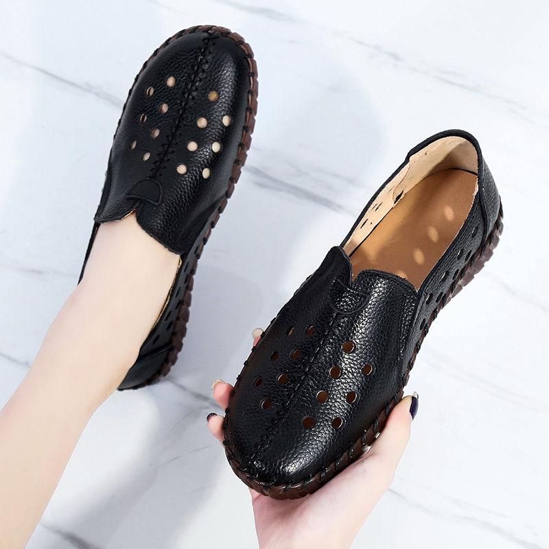 Mode GKTINOO 2025 Sommer Echtes Leder Vintage Slipper Schuhe Damen Bequem Slipper Handgefertigt Leder Atmungsaktiv Hohl Weiche Schuhe Frau