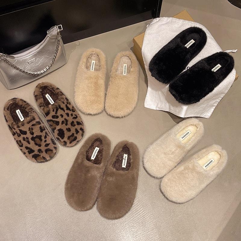 Flat bottom warm fluffy shoes women's new autumn and winter outer wear fluffy lazy bag head cotton mop