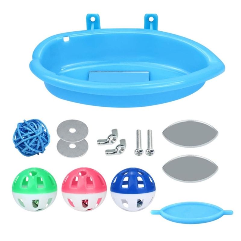 

Interactively Mirrored Bird Bath Toy Wall Mounted Bird Bathing Tub Pool Toy for Cockatiels Parakeets Finches 1