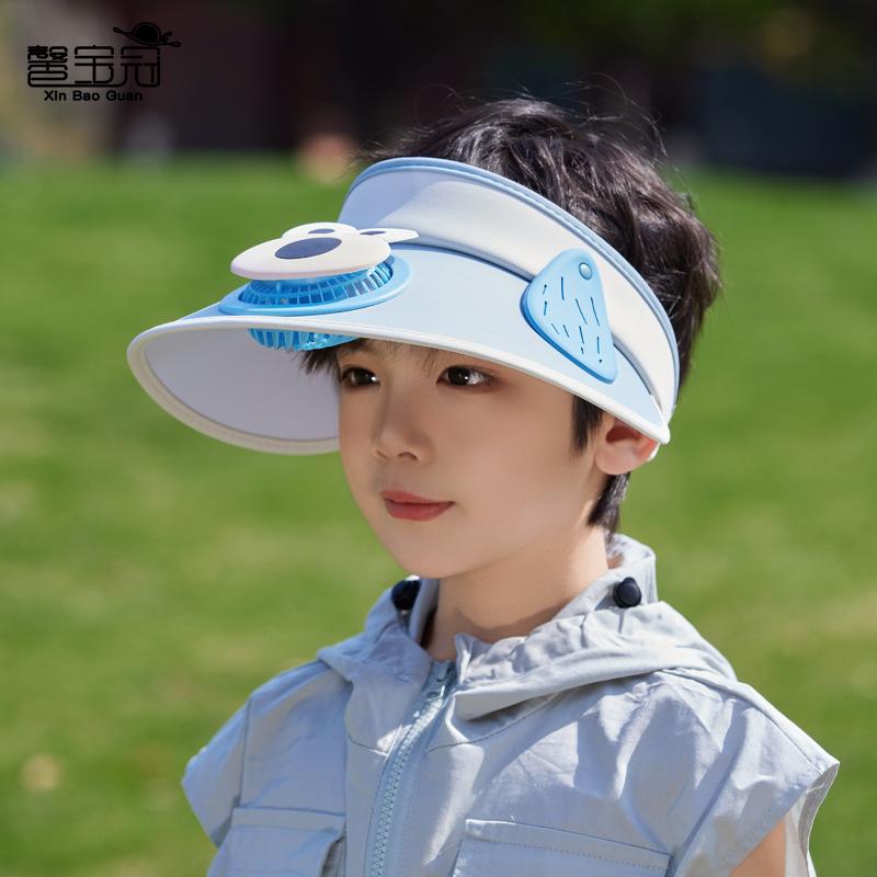Children's hats Summer outdoor travel sunscreen caps Rechargeable fans Big eaves Empty top hats Cartoon cute sun hats