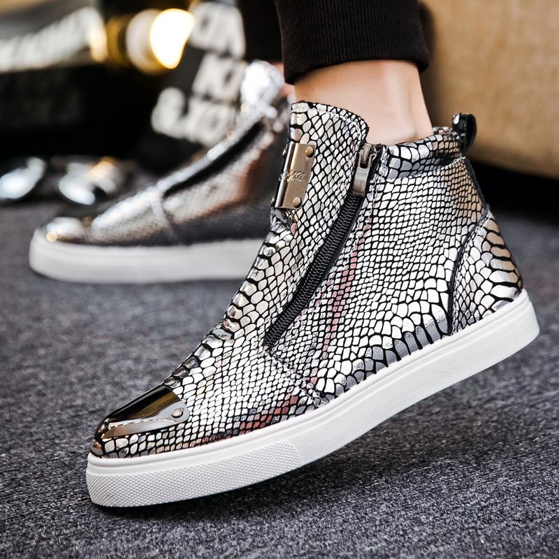 Fashion Fashion Silver Crocodile Skateboard Sneakers Men Mirrors Designer Mens Luxury Shoes Streetwear High Top Zip Men's Sports Shoes