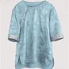 Popular shirt satin embroidered crew neck short-sleeved shirt 2025 summer jacquard new top
