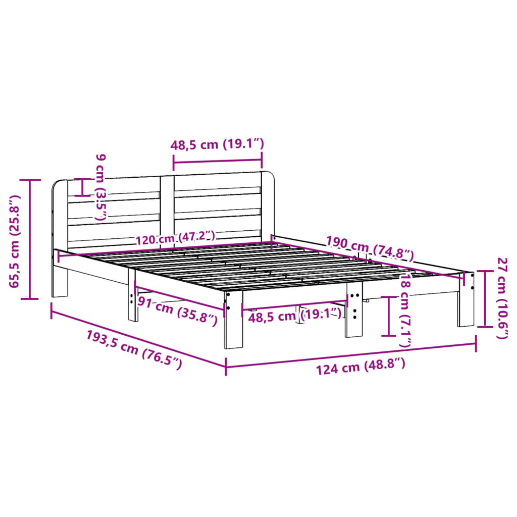 Solid Wood Bed Without Mattress Wax Brown 120x190 Cm Pine Wood