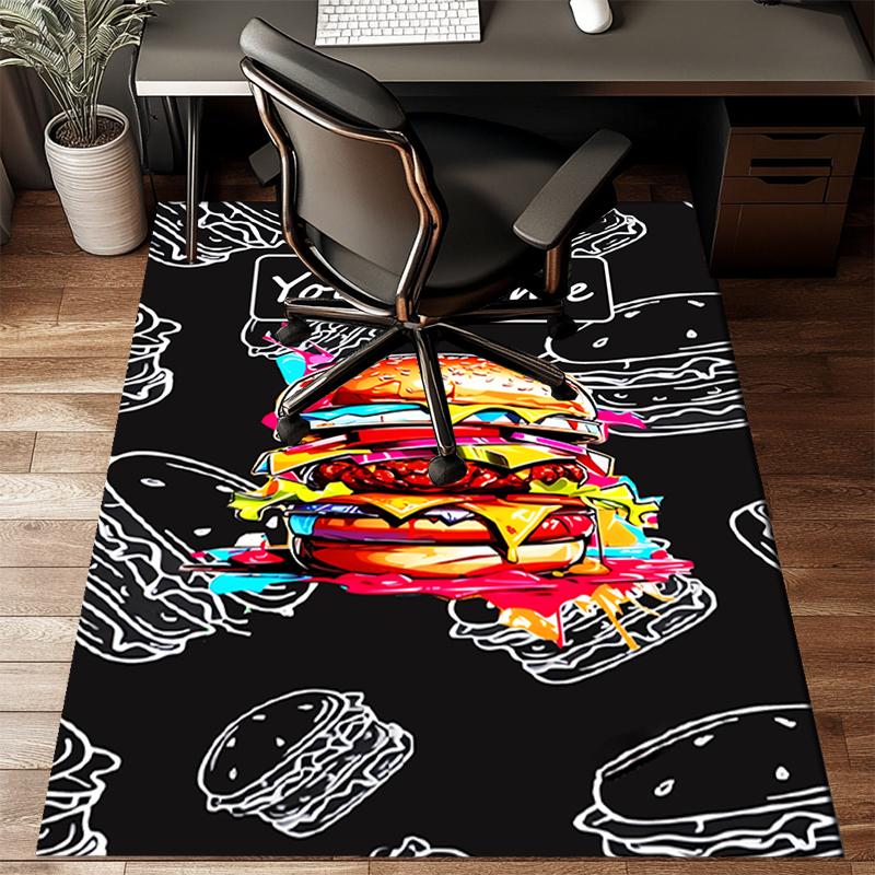 1PC Custom Name Colorful Burger Artwork Theme Floor Mat Ideal for Living Room, Game Rooms, Office, Bedroom, Floor Mat Playful Design