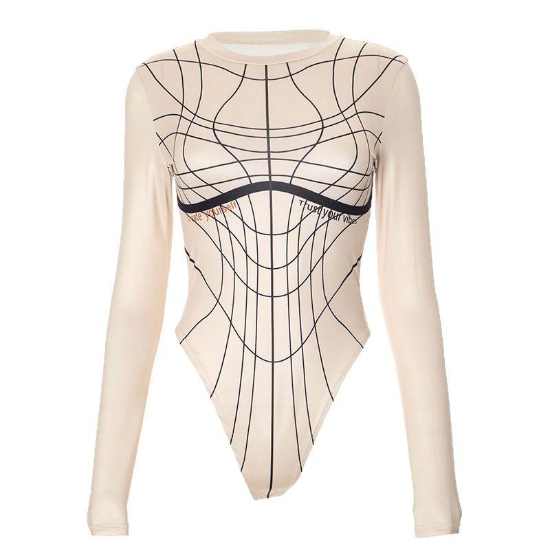 

Европейский и американский трансграничный весенне-летний однотонный комбинезон с круглым вырезом и длинными рукавами в простом стиле L абрикосовый