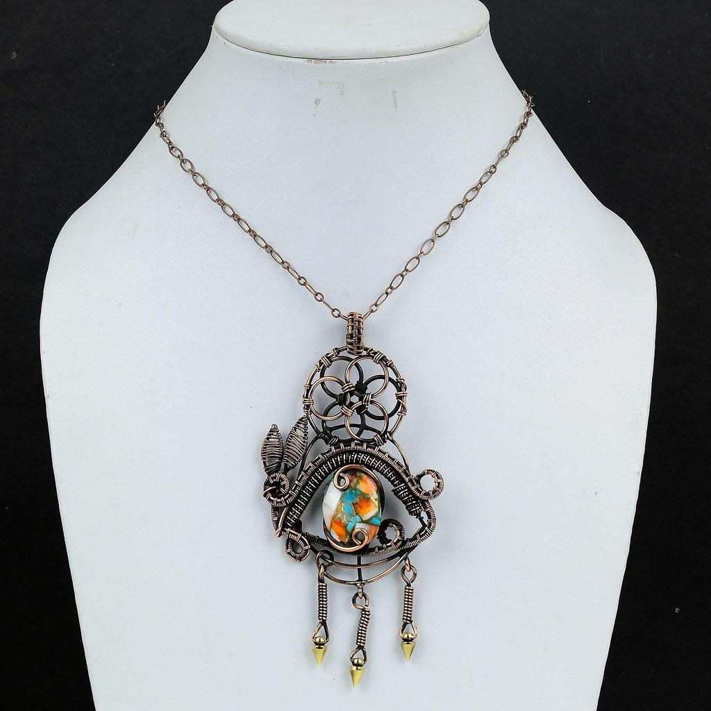 Orange Spiny Oyster Pendant, 999 Copper Wire Wrapped Gemstone Jewelry, Handmade Pendant Amazing Jewelry, Gift For Her