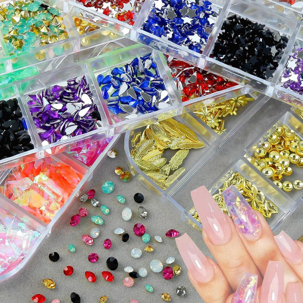 60 Nail Art Accessories: Rhinestones, Pearls, Rivets & Alloy Designs