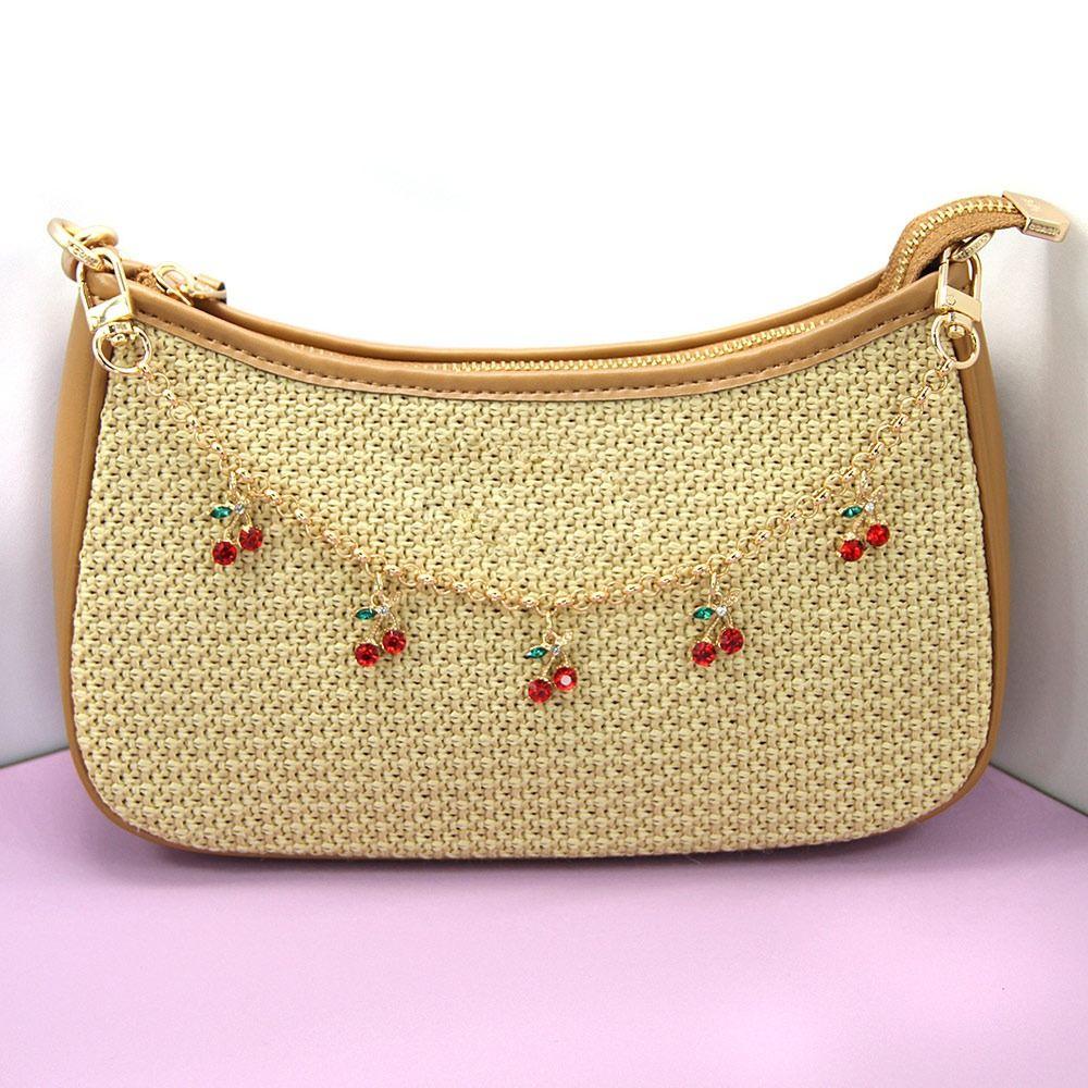 DIY Zinc Alloy Bag Hanging Chain with Cherry Pendant Detachable Clothing Pants Chain Shoulder Bag Carrying Chain for Woman