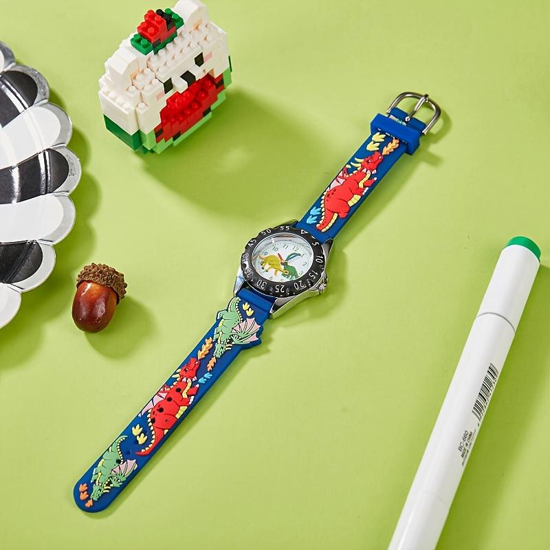 1pc Dinosaur Quartz Watch - Fun Cartoon Design, Green & Black Silicone Strap, Non, Round Case, Perfect gift