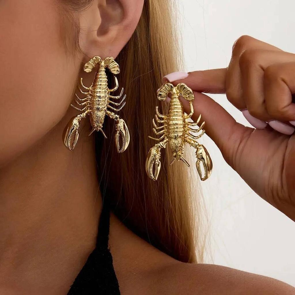 SHIXIN Exaggerated Lobster Drop Earrings for Women Punk Exquisite Ocean-Style Gold Color Metal Piercing Ear Party Jewelry Gift
