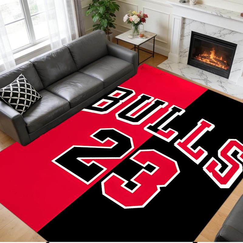 Anti‑Slip Crystal Velvet Floor Rug, Chicago Bulls Design Carpet for Indoor Living Bedroom Home Decoration