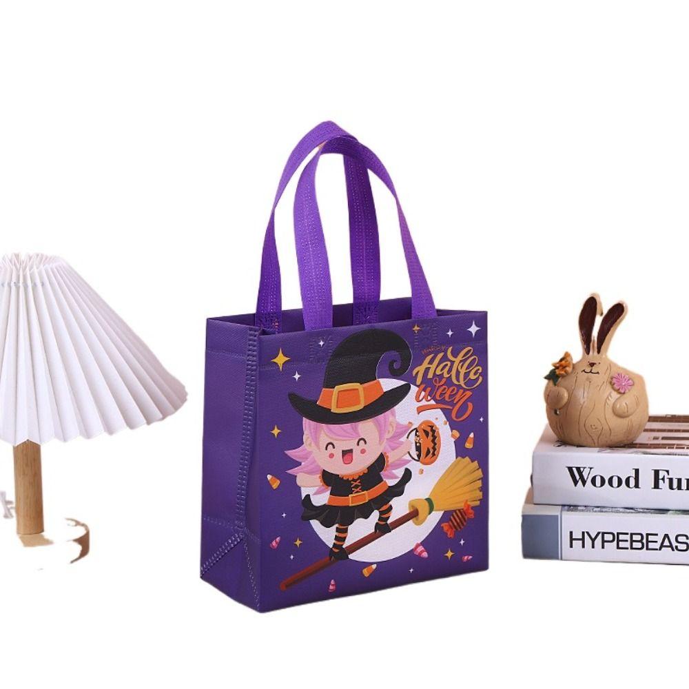

Large Capacity Halloween Gift Bag Ghost Printed Pumpkin Bag Halloween Non-woven Handbag Children фиолетовый
