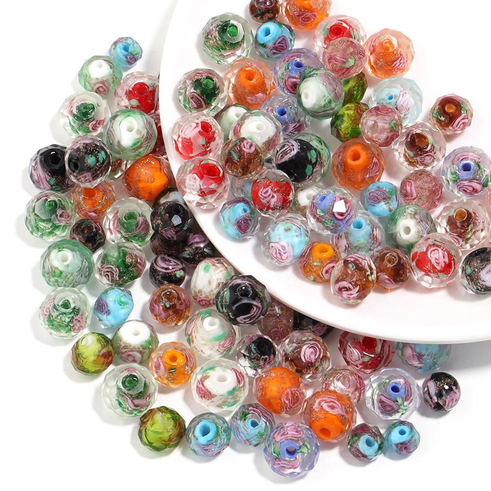 10pcs/lot Colorful Lampwork Beads Glass Flower Beads Round Loose Spacer Beads For Jewelry Making Diy Bracelet Necklace Earrings