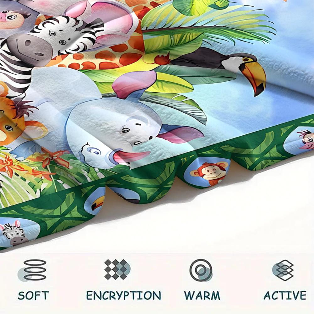 1Pc Cartoon Animals Print Flannel Blanket, High quality Comfortable for All Seasons, Home Decor, Warmth and Comfort, Perfect for Christmas Gifts