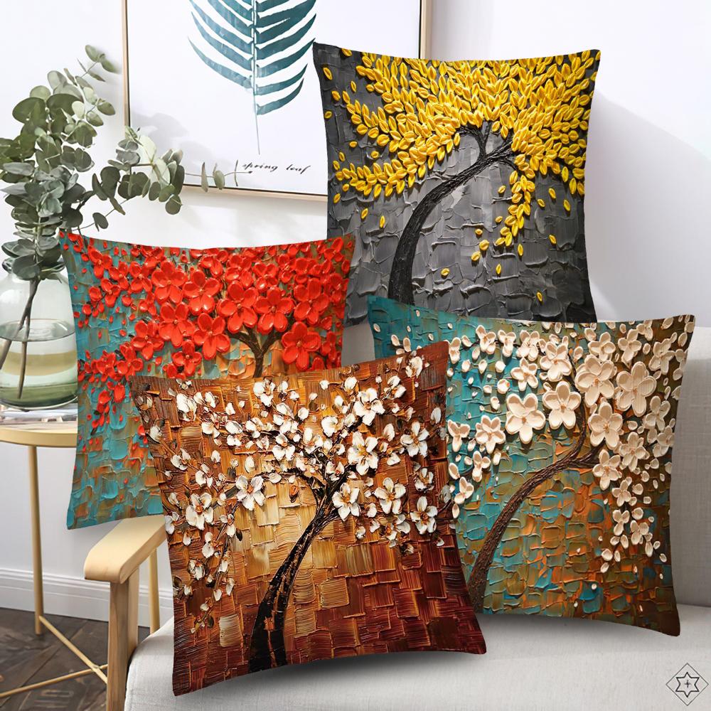 Nordic Style Oil Painting 45*45cm Cushion Cover Polyester Sofa Throw Pillow Car Home Decoration Decorative Pillowcase