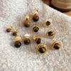 18k real gold electroplated silver needle tiger's eye stone pendant earrings retro Maillard earrings light luxury earrings women