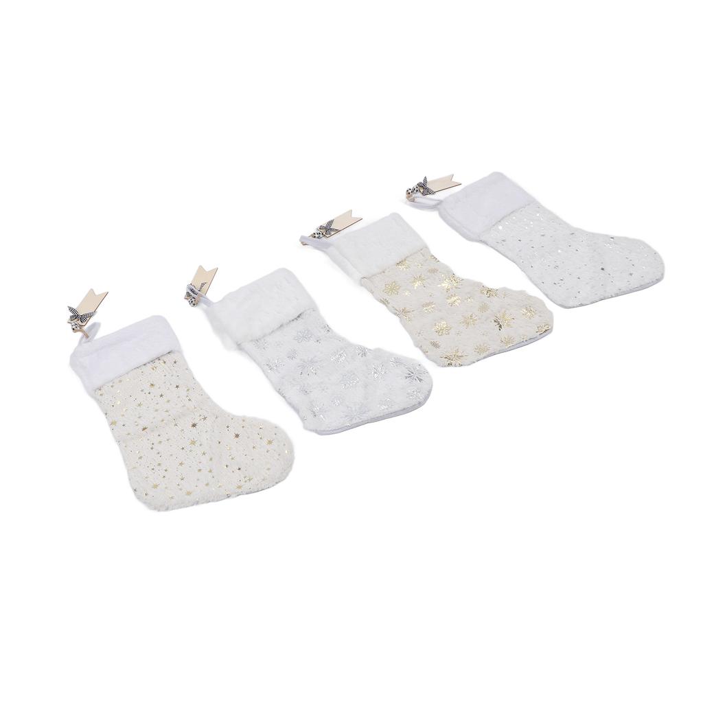 4pcs Stockings Decoration Snowflake Pattern Hot Stamping Technology Xmas Stockings with Wood Tags