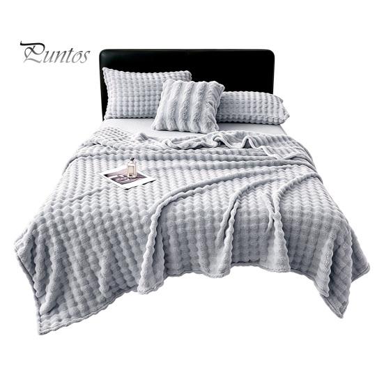 Comfortable Couch Throw Soft Plush Blanket, 3D Bubble Rabbit Fur Texture Thickened Thermal Throw, Double-Sided Milk Velvet Warm Blanket for