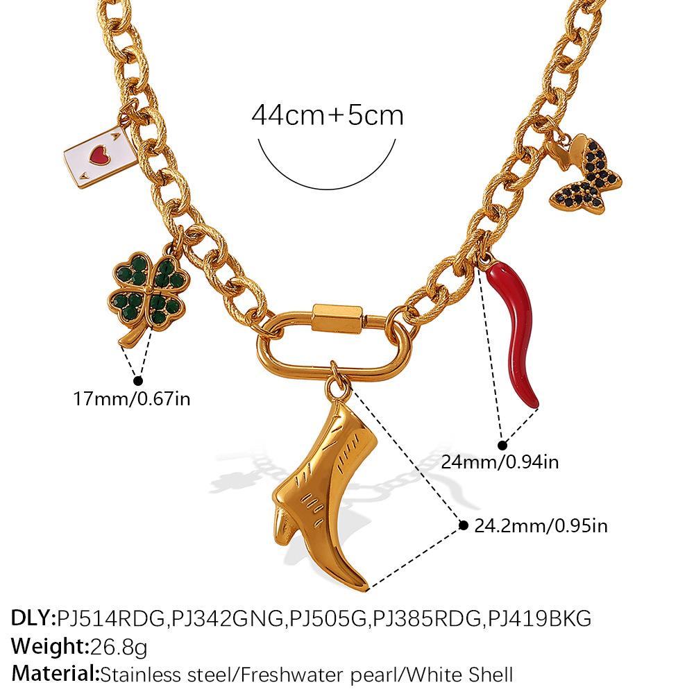 Personalized Stainless Steel Necklace Gold Fashion High Sense Clover Pepper Design Sense Temperament Necklace Jewelry