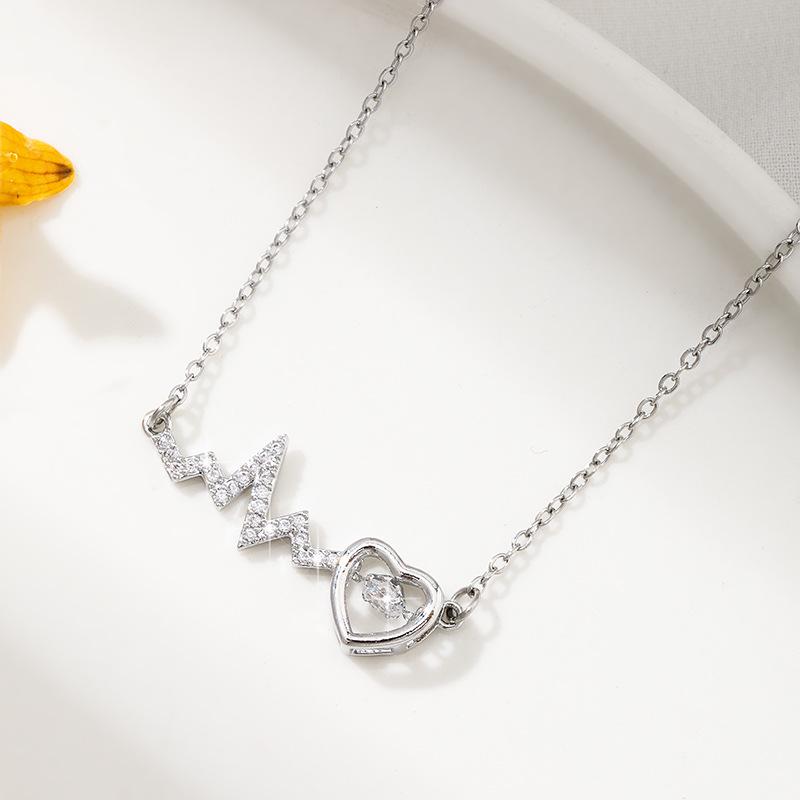 Exquisite Heart-Shaped ECG Necklace with Zirconia for Women - A Heartbeat Love Gift
