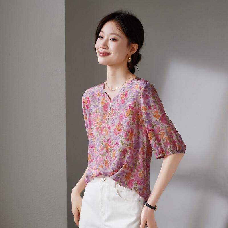 SOFSIL 2026 Summer Floral Print Mulberry Silk Top