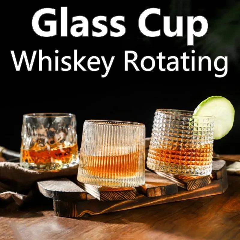 200ML Rotatable Whiskey Glass Cup Old Fashioned Wine Glass with Wooden Base Scotland Bar Party Whiskey Wine Glassware Tool