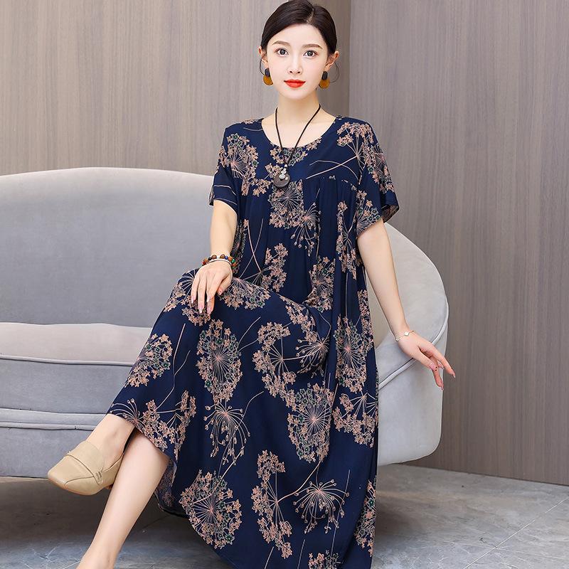 Letní dámské šaty nadměrných velikostí s lehkým, zralým a elegantním vzhledem, v prémiovém a elegantním stylu