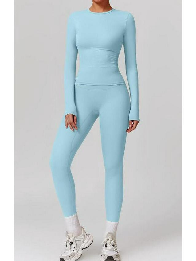 Elastic Brushed Yoga Set: Quick-Dry Fitness Wear with Long-Sleeve Top and Running Pants, Perfect for Spring/Autumn.